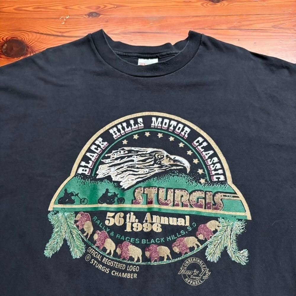 Vintage 1996 Sturgis Motorcycle Rally T-Shirt Men's Size 3XL Black Hills Faded